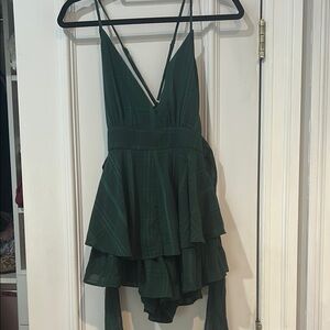 Green Layered/Ruffled Romper with Tie on Back and Criss Cross Strap Back